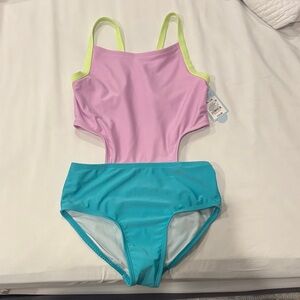 Cat & Jack Pink and Blue Kids One Piece Swimsuit adorable bright colors, NWT